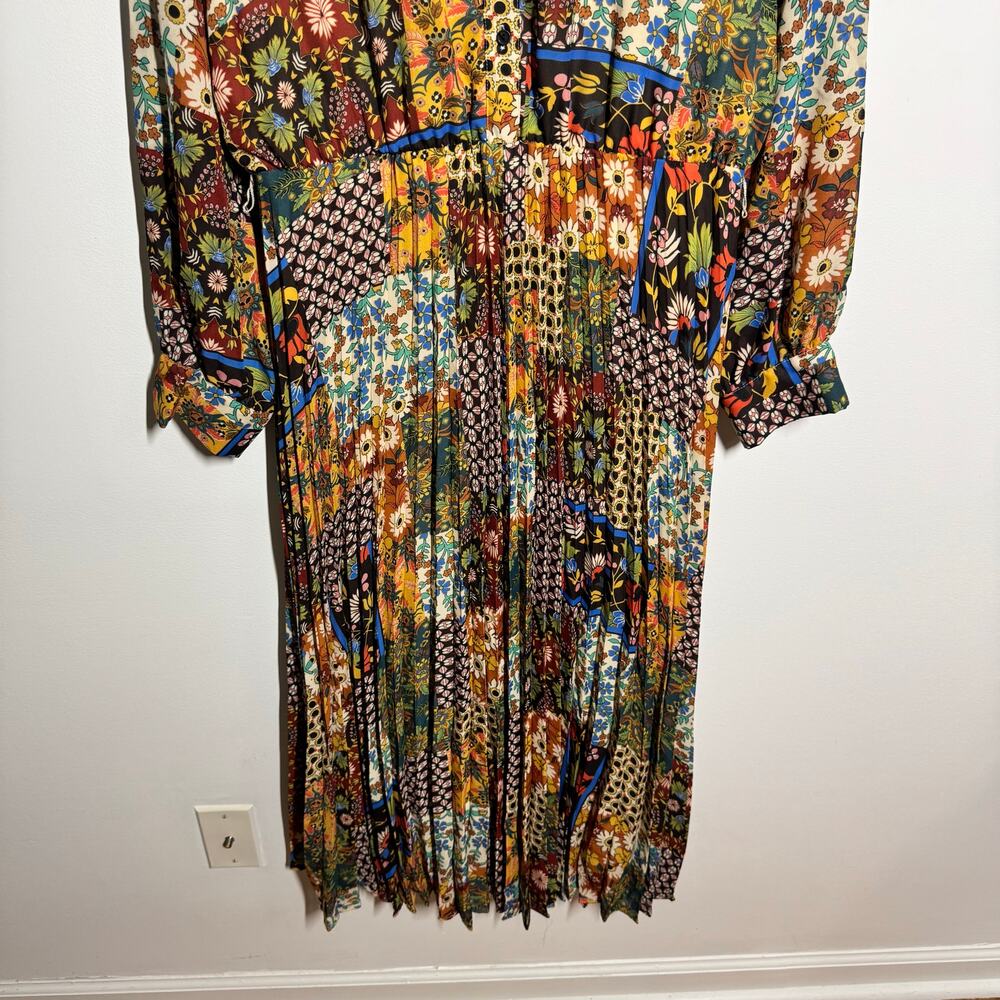 Emma & Michele‎ Women L Long Sleeve Scarf Patchwork Pleated Midi Shirtdress - Picture 6 of 9
